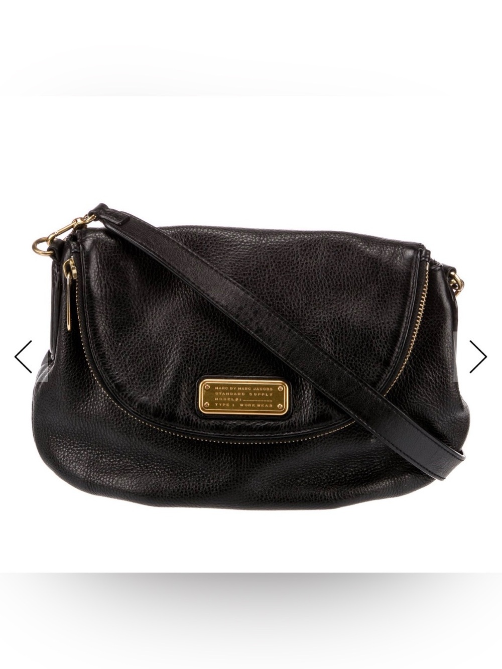Marc by Marc Jacobs Black Leather Crossbody with Gold Plaque